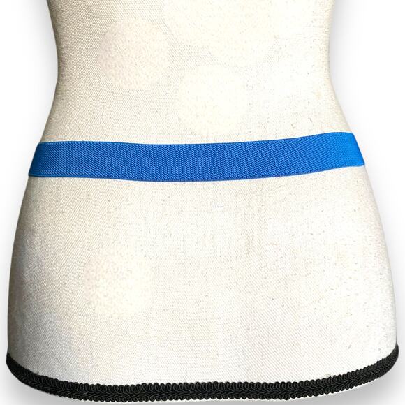 Vntg Gold Chain Buckle Cinch Waist Belt Cobalt Blue Elastic Stretch Narrow Y2k - Picture 6 of 11